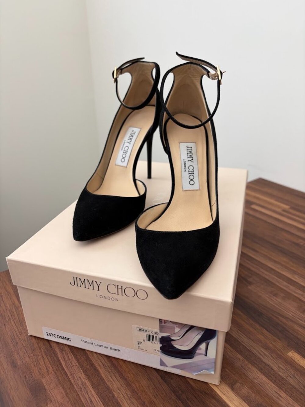 Jimmy Choo Black Suede Lucy 100 Ankle Strap d'Orsay Pumps -Size 36 1/2 - Picture 6 of 6
